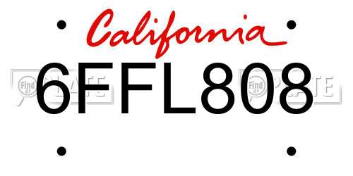 6FFL808 California License Plate