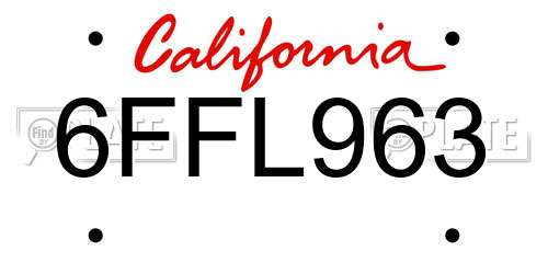 6FFL963 California License Plate