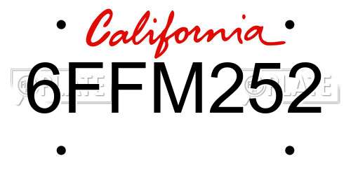 6FFM252 California License Plate