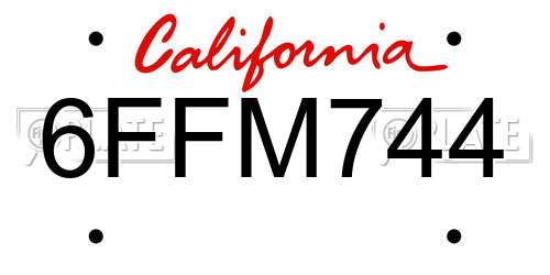 6FFM744 California License Plate