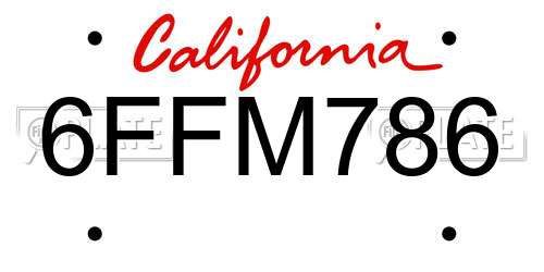 6FFM786 California License Plate