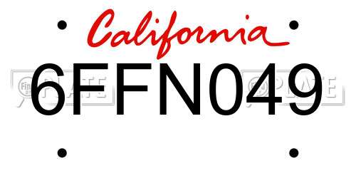 6FFN049 California License Plate