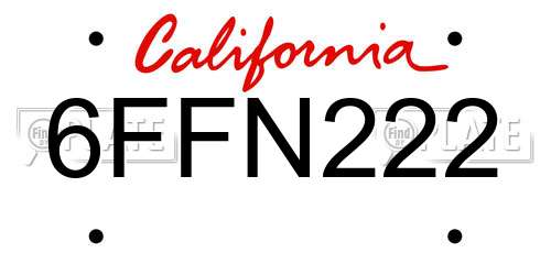 6FFN222 California License Plate