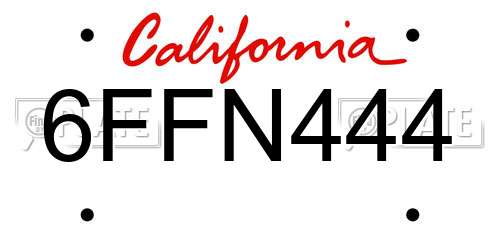 6FFN444 California License Plate