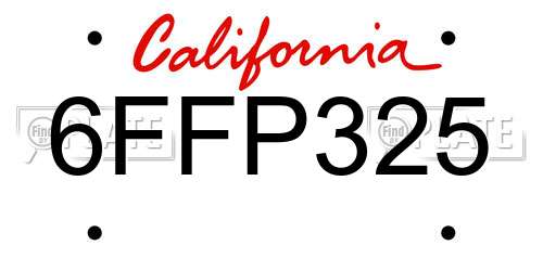 6FFP325 California License Plate