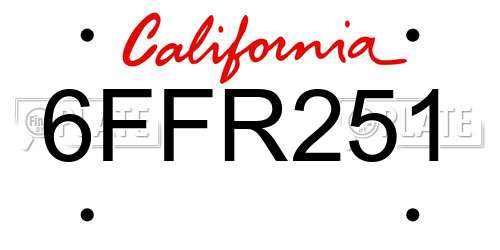 6FFR251 California License Plate