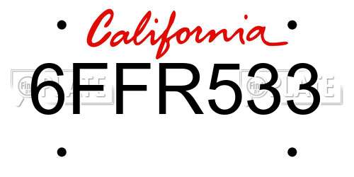 6FFR533 California License Plate