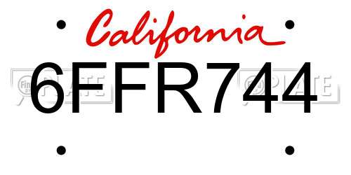6FFR744 California License Plate