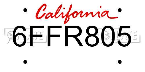 6FFR805 California License Plate