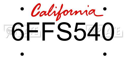 6FFS540 California License Plate
