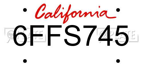 6FFS745 California License Plate