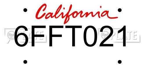 6FFT021 California License Plate