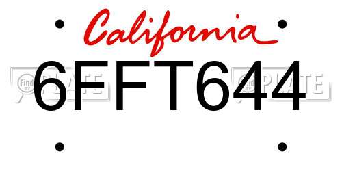 6FFT644 California License Plate