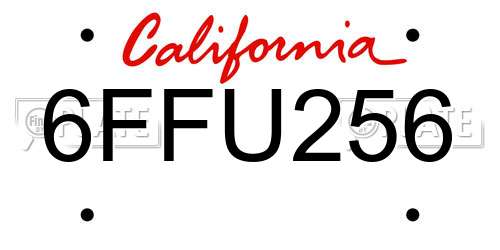 6FFU256 California License Plate