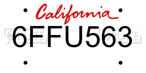 6FFU563 California License Plate