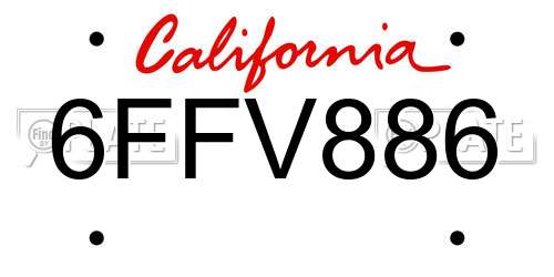6FFV886 California License Plate