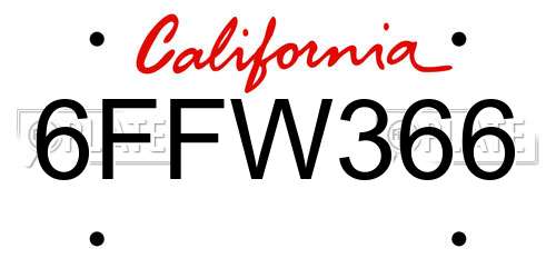 6FFW366 California License Plate