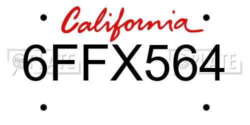 6FFX564 California License Plate