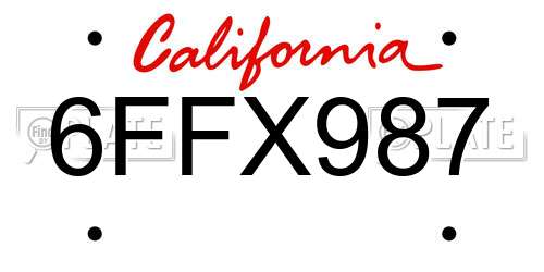 6FFX987 California License Plate