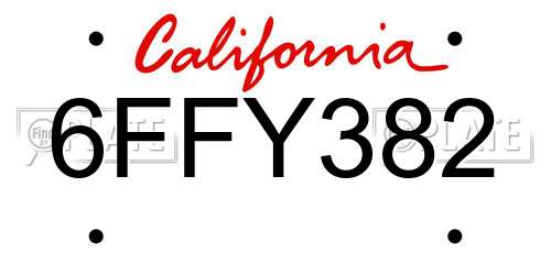 6FFY382 California License Plate