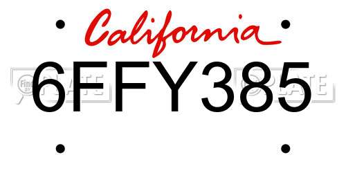 6FFY385 California License Plate