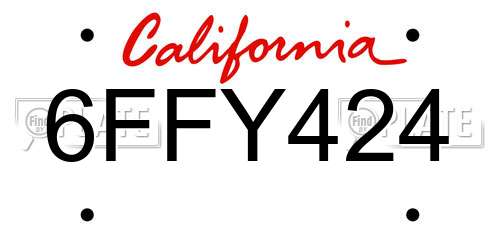 6FFY424 California License Plate