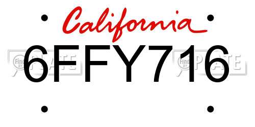 6FFY716 California License Plate