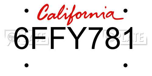 6FFY781 California License Plate