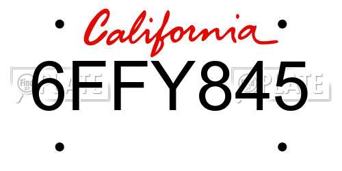 6FFY845 California License Plate