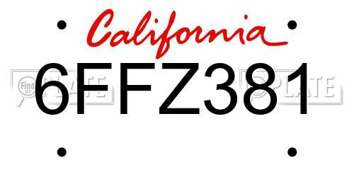 6FFZ381 California License Plate