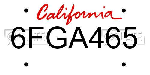 6FGA465 California License Plate