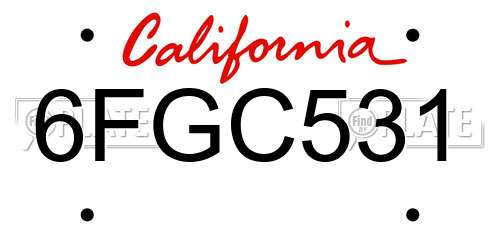 6FGC531 California License Plate