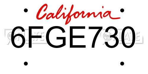 6FGE730 California License Plate