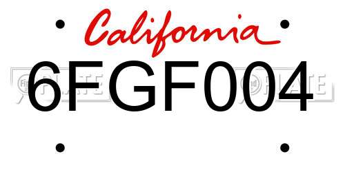 6FGF004 California License Plate