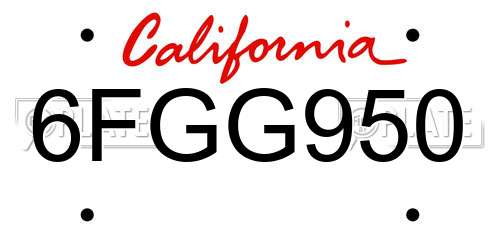 6FGG950 California License Plate