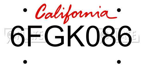 6FGK086 California License Plate