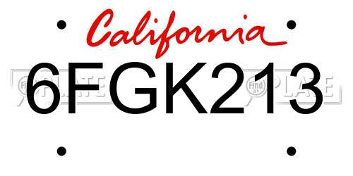 6FGK213 California License Plate