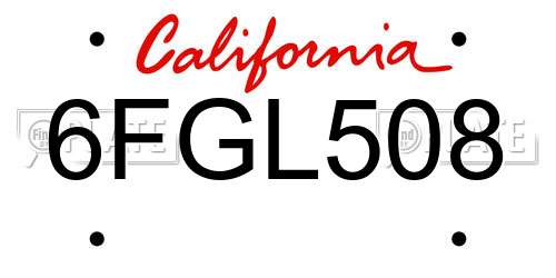 6FGL508 California License Plate