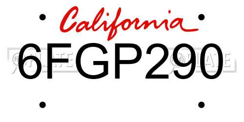 6FGP290 California License Plate