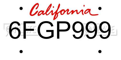 6FGP999 California License Plate