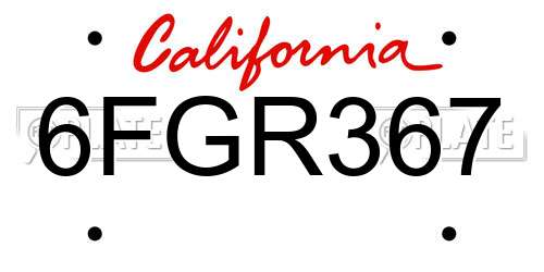 6FGR367 California License Plate