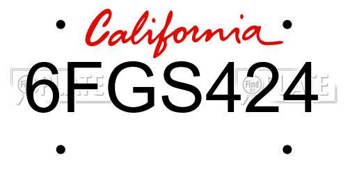 6FGS424 California License Plate
