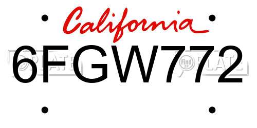 6FGW772 California License Plate