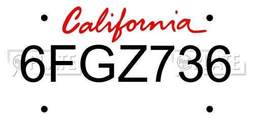 6FGZ736 California License Plate