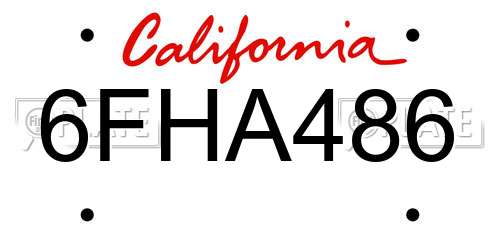 6FHA486 California License Plate