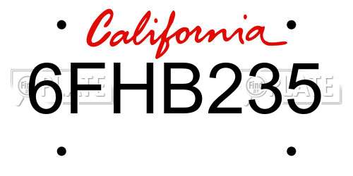 6FHB235 California License Plate