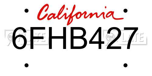 6FHB427 California License Plate