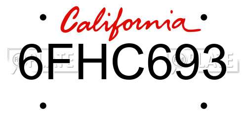 6FHC693 California License Plate