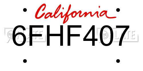6FHF407 California License Plate