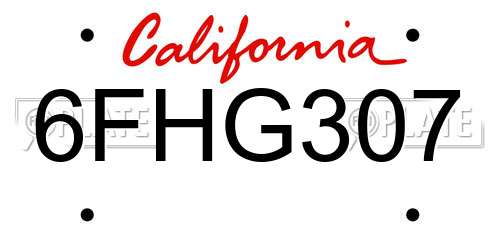 6FHG307 California License Plate
